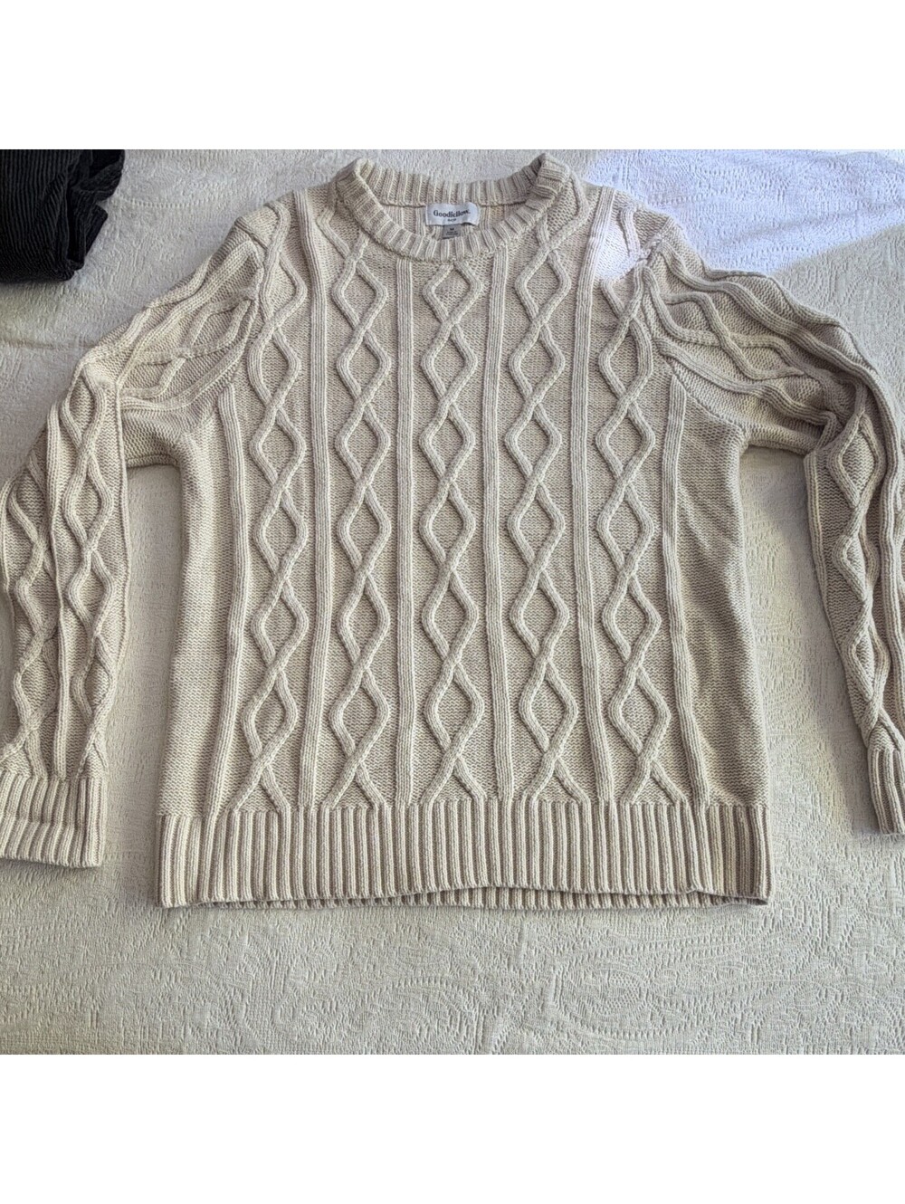Goodfellow & Co Men’s M Beige Solid Cable-Knit Crewneck Pullover Sweater